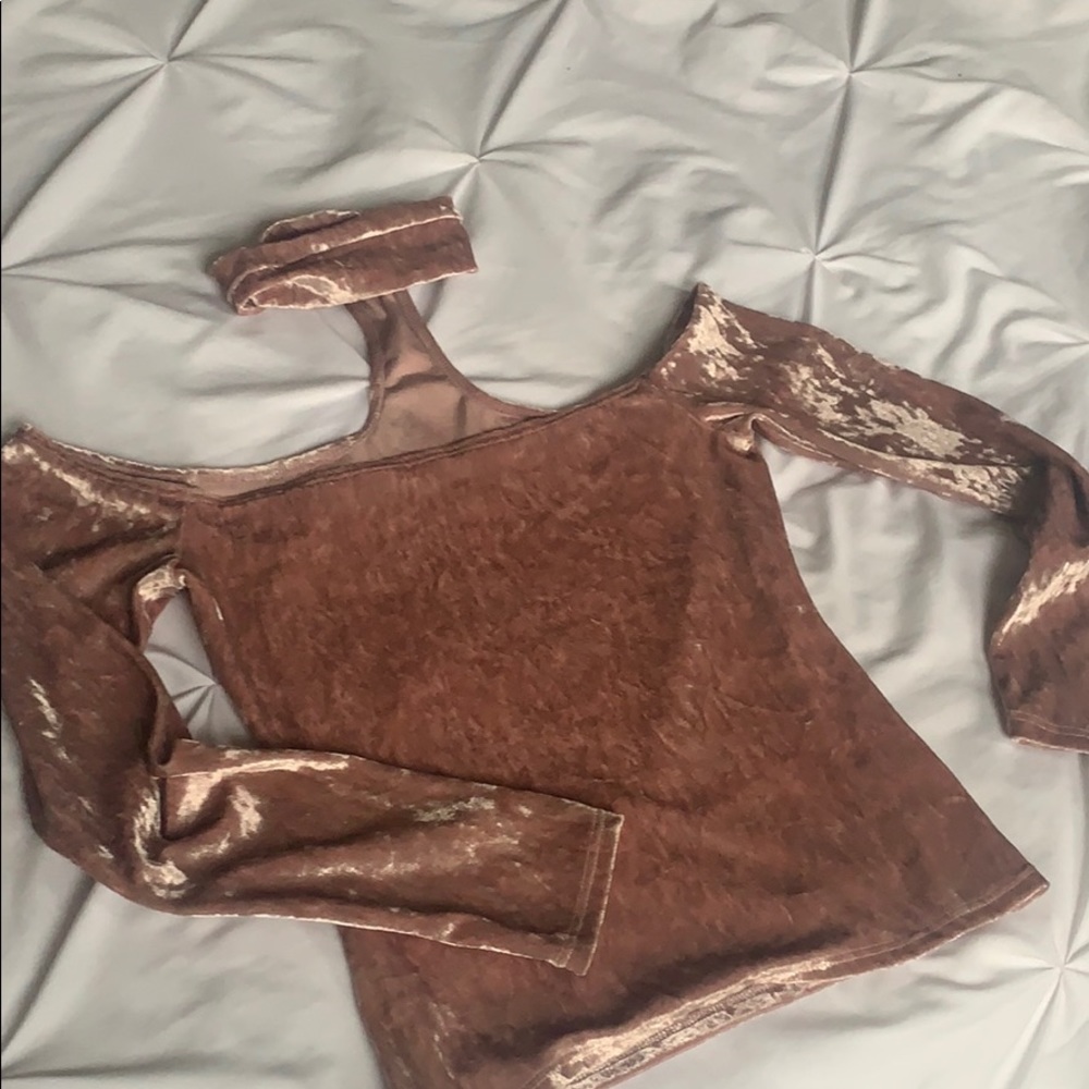 Pink/ champagne crushed velvet choker neck top